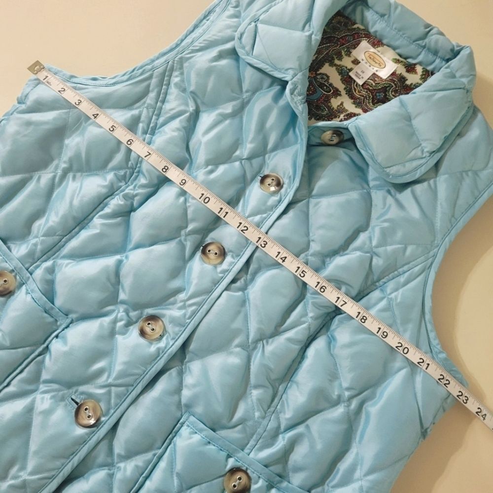 Talbots Quilted Down Lined Aqua Button Front Vest - image 3